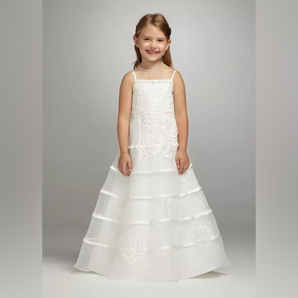 David’s Bridal Flower Girl Formal Wear Communion Ivory Embroidered Dress SZ 6/7 - Picture 1 of 8